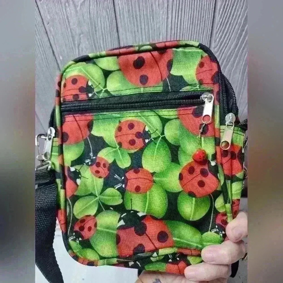 Lady Bug crossbody travel bag with water bottle compartment. Clean. - Picture 2 of 8